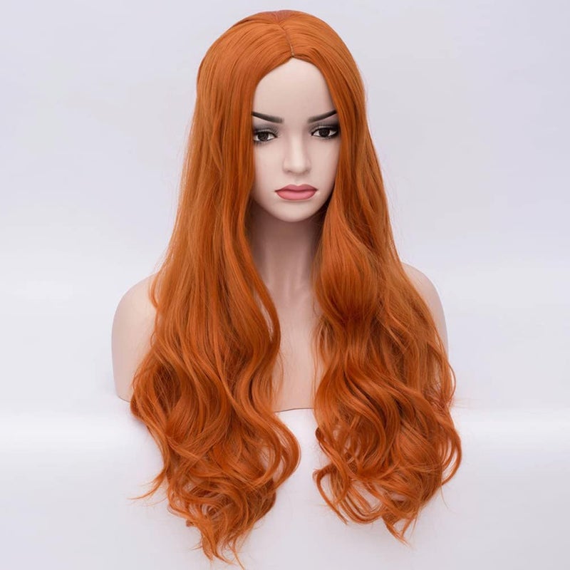BERON Orange Wig Long Curly Wig Orange Wigs for Women Ginger Wigs Heat Resistant Synthetic Hair with Hairnet - Image 4